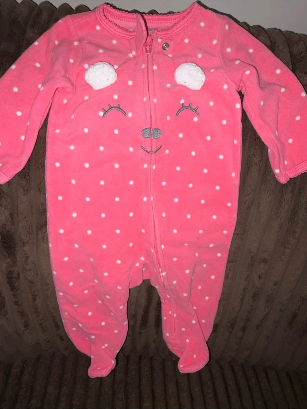 Pink Polka Dot Plush Baby One-Piece Sleep 'n Play